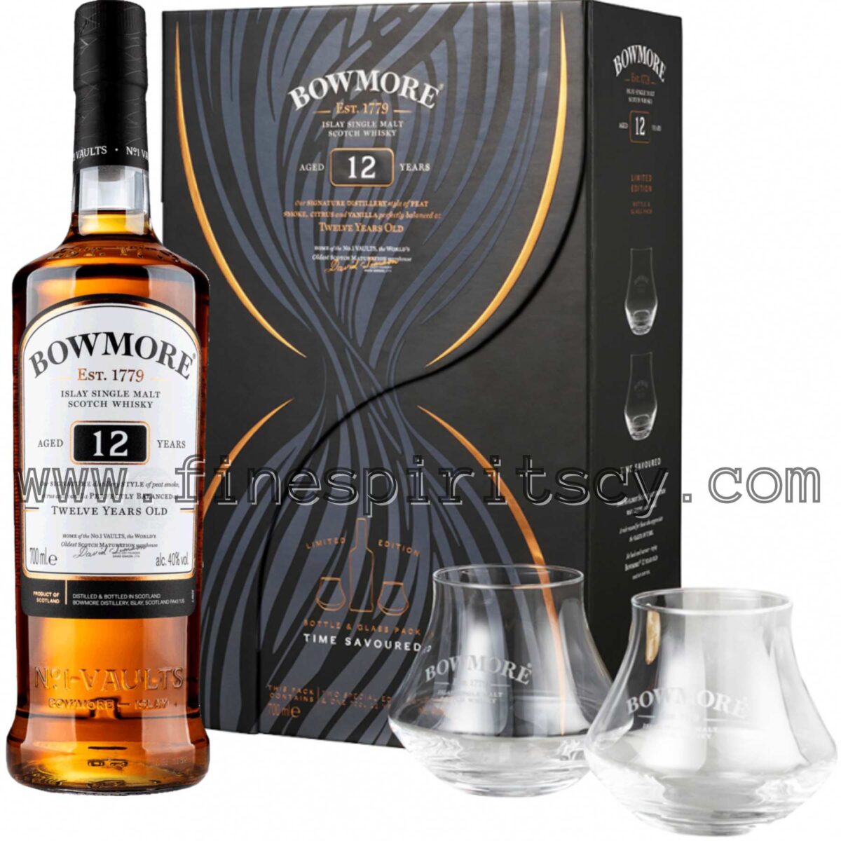 Bowmore 12 Year Old 2 Glasses Gift Pack 700ml 70cl 0.7l Cyprus Price