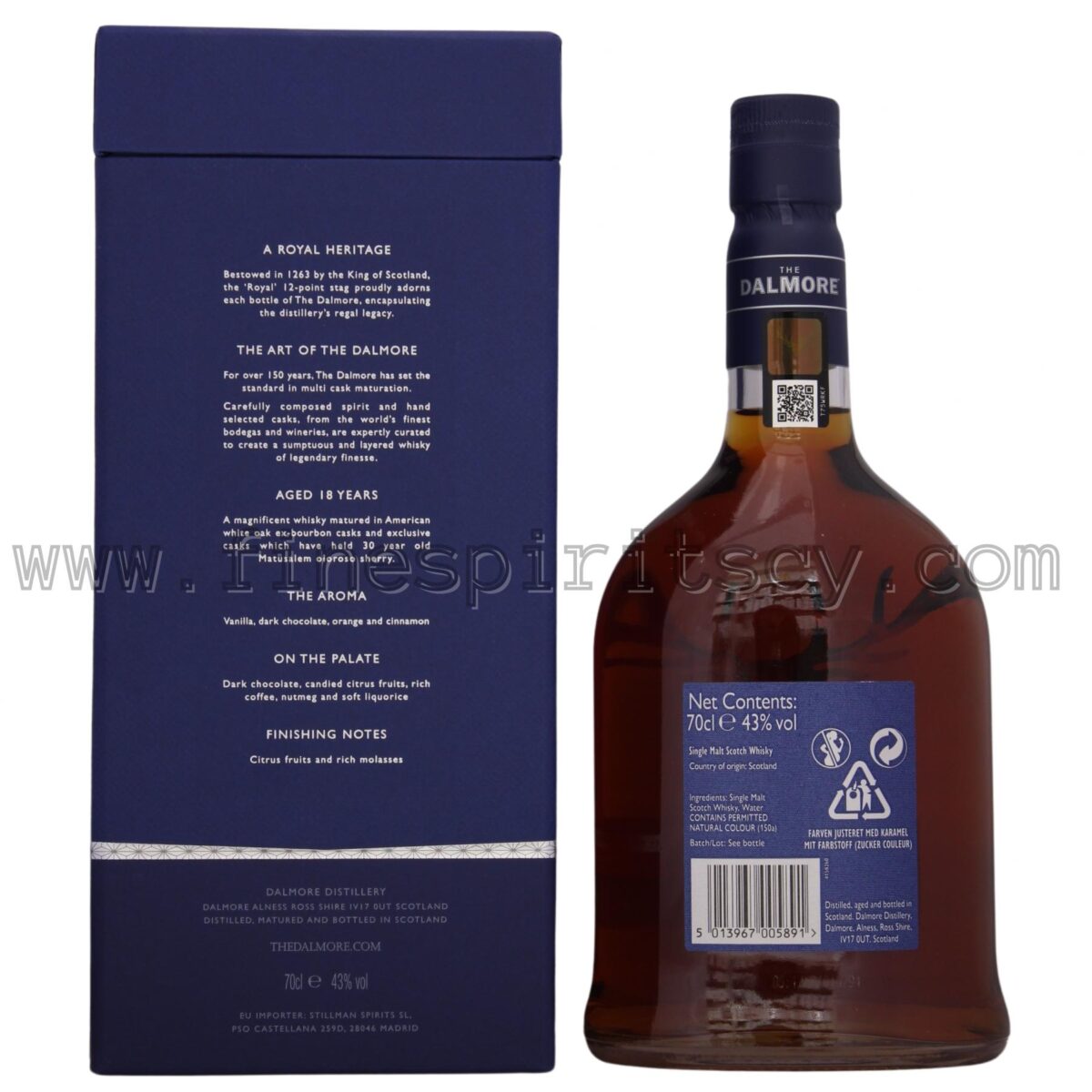 Dalmore 18 Year Old Back Side Bottle Box Fine Spirits Cyprus 700ml 70cl 0.7L Price