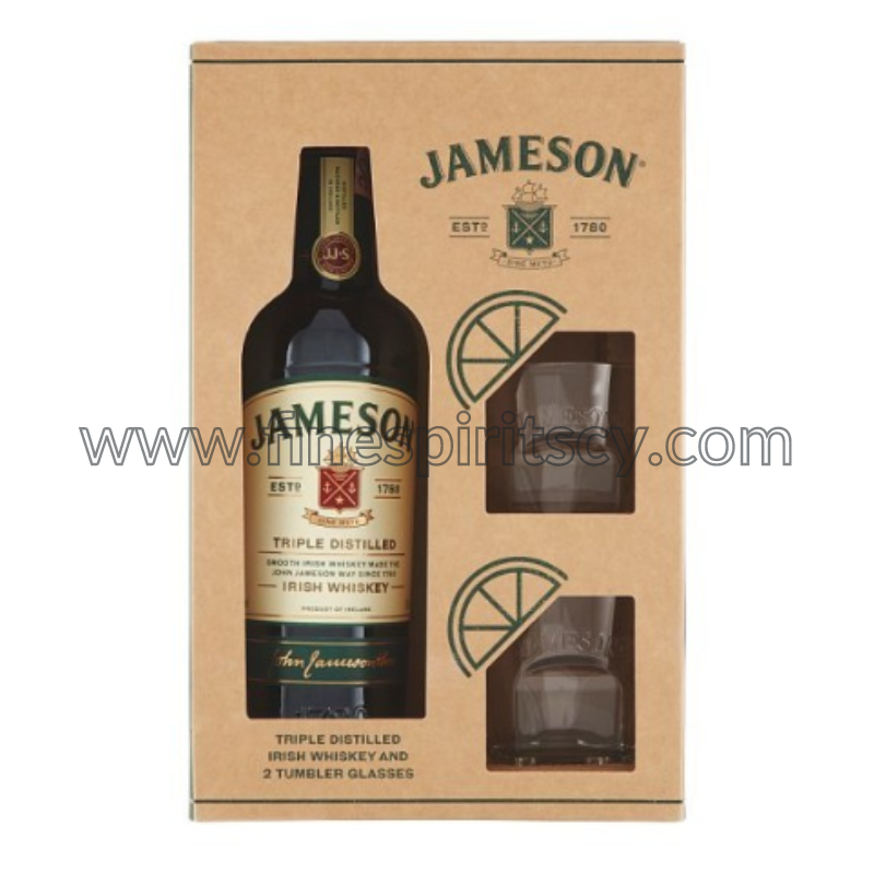 JAMESON 700ML + 2 GLASSES Set Pack Irish Blended Whisky Fine Spirits Cyprus