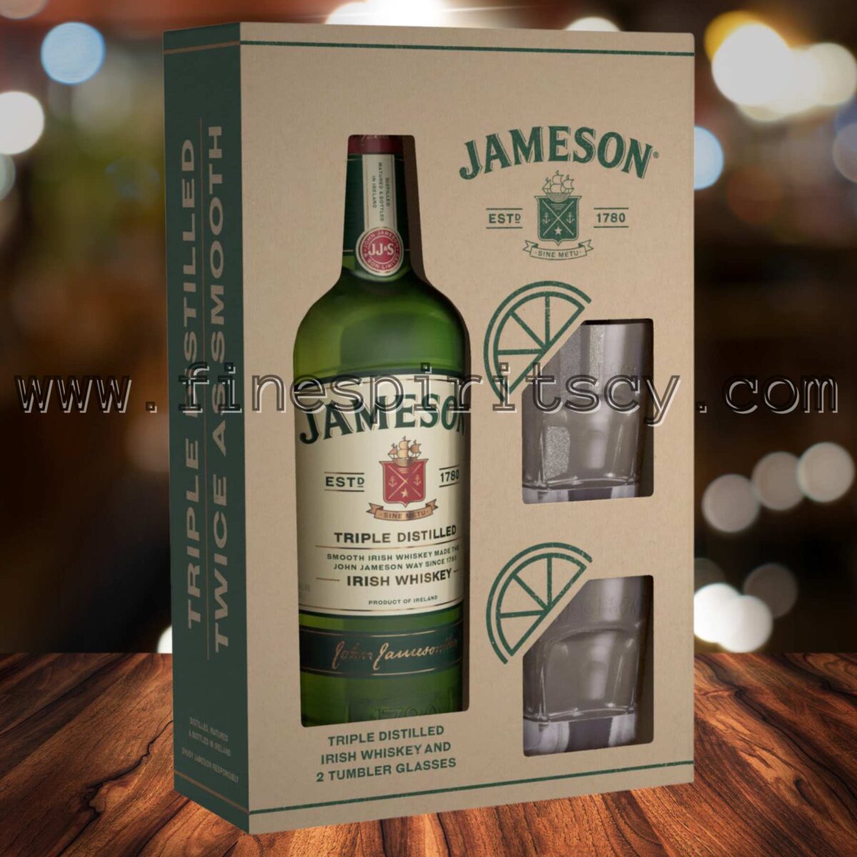 Jameson Gift Set Pack With 2 Tumbler Glasses Cyprus Price Online 700ml 70cl 0.7L