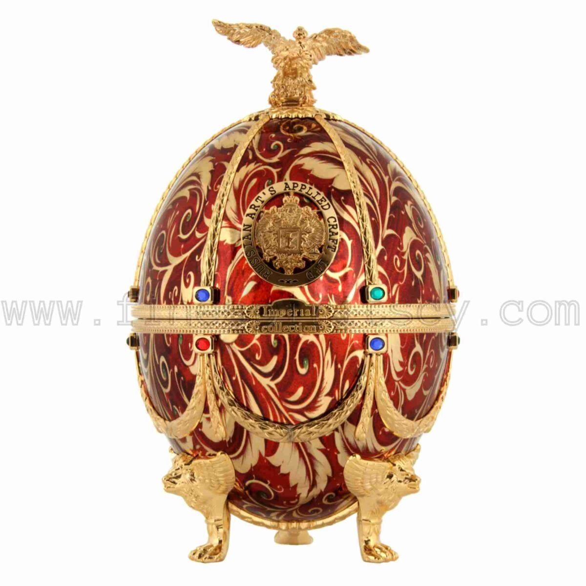 Imperial Collection Faberge Egg Carafe Red With Gold Flowers