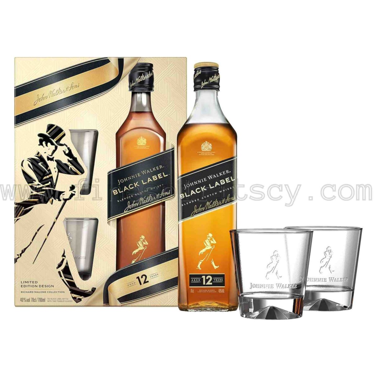Johnnie Walker Black Label Limited Edition Gift Set Idea Pack With 2 Two Tumbler Short Glasses 700ml 70cl 0.7L