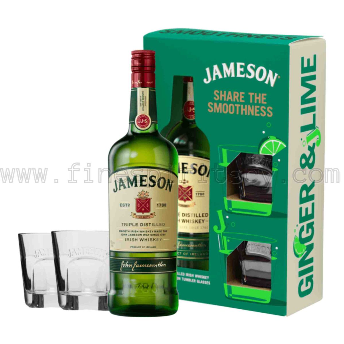 Jameson 700ml + 2 Glasses With two tumblers gift pack set box idea cyprus irish whiskey