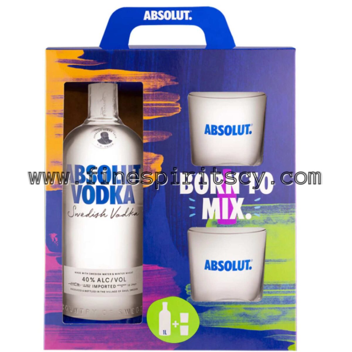 Absolut Vodka Gift Set With 2 Two Glasses price cyprus fine spirits cy