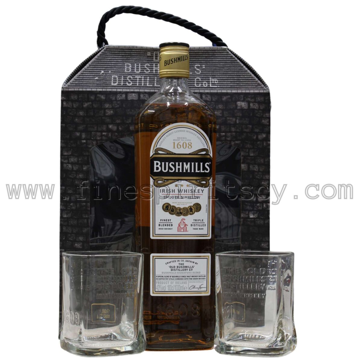 Bushmills The Original Fine Spirits Cyprus Whisky Liter Litre CY Gift Set 2 Glass