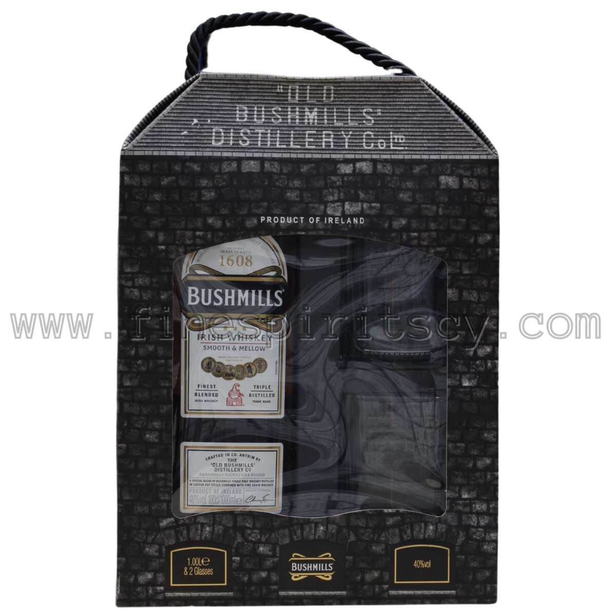 Bushmills The Original Fine Spirits Cyprus Whisky 1L 1000ml CY 2 Glass Gift Pack