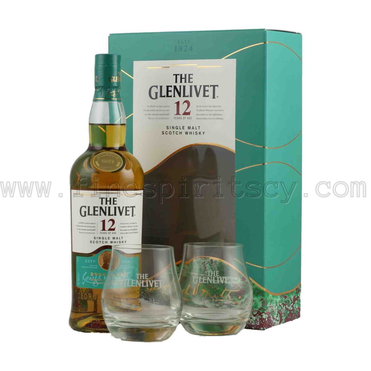 Glenlivet 12 Year Old With 2 Glasses Gift Set Two Glass 700ml 70cl 0.7L double oak