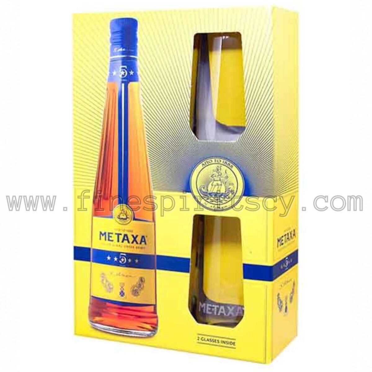 Metaxa 5* Gift Box Idea With Two Glass Price Cyprus Order Online Fine Spirits CY
