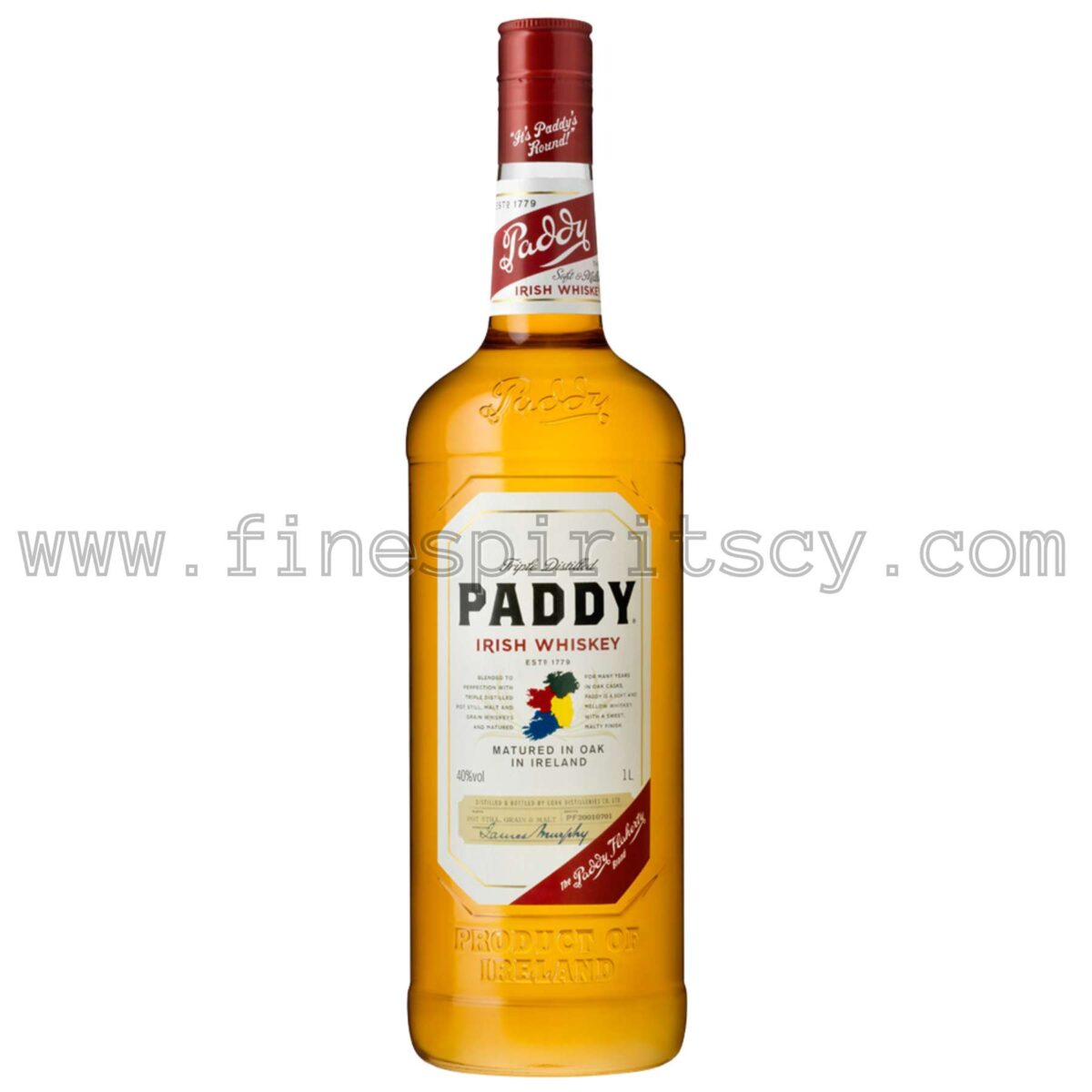 Paddy Irish Whiskey 1000ml 100cl 1L Liter Litre Cyprus Price Fine Spirits CY Buy Shop