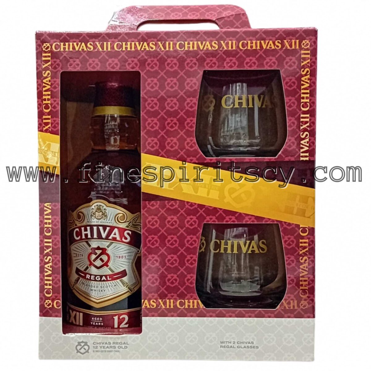 Chivas Regal 12 Years Old Cyprus Gift Set Pack 2 Glasses tumbler fscy 700ml