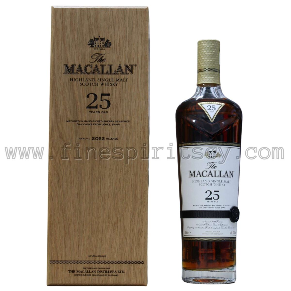 Macallan 25 YO Front Bottle Box Tube Cyprus Price Fine Spirits CY Whiskey