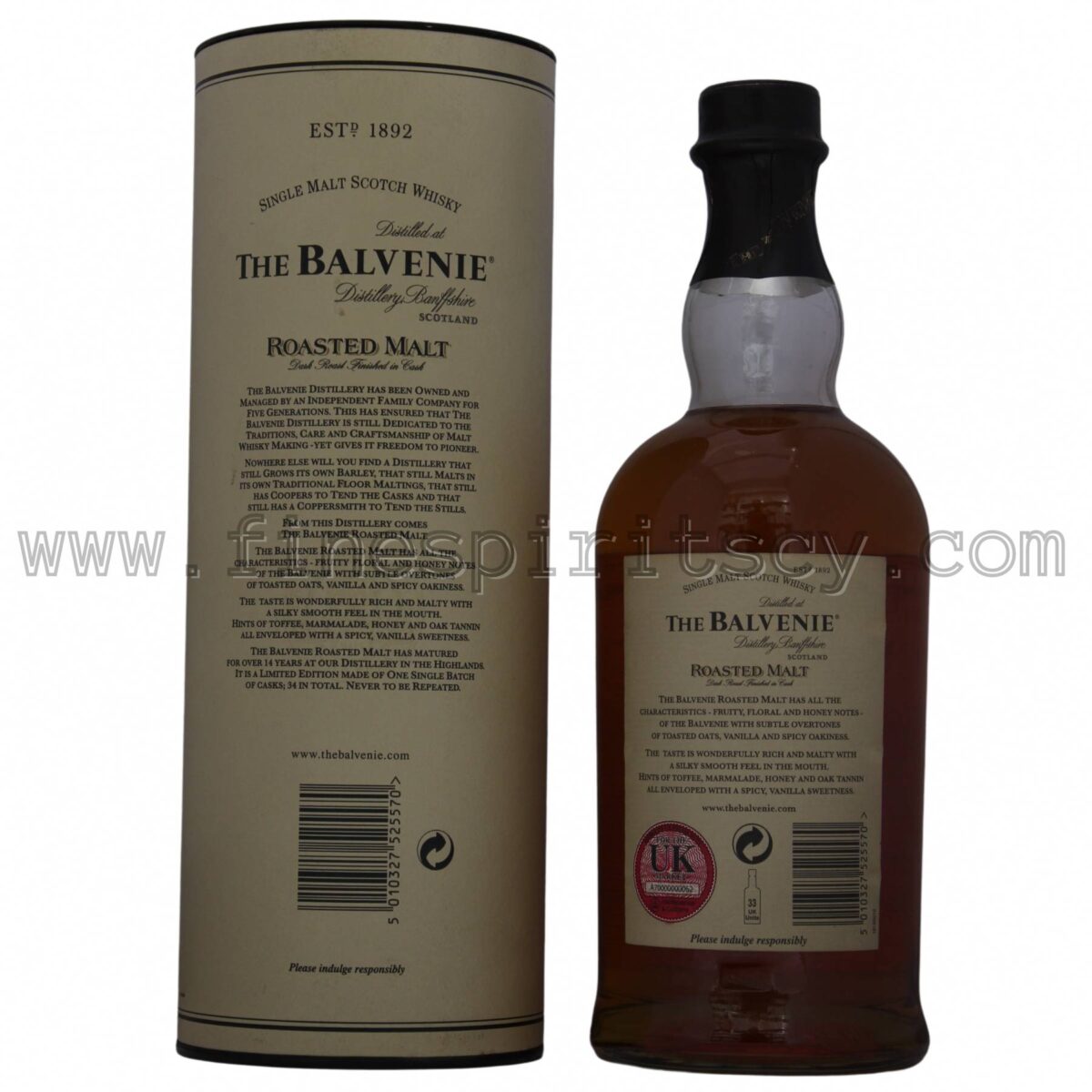 Balvenie 14 Years Old Small Batch Roasted Back Bottle Tube Side Limited Edition