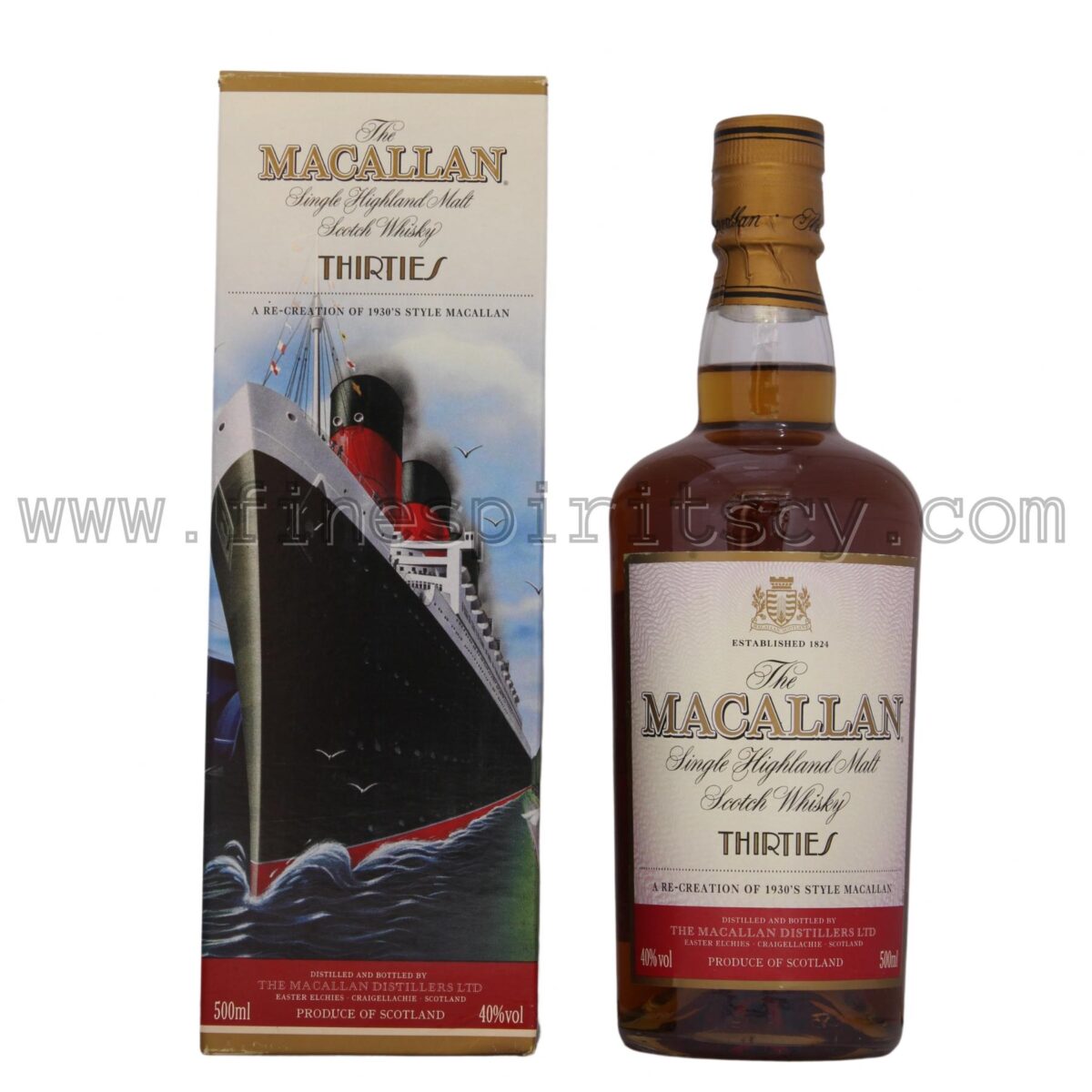 Macallan Thirties 1930s Fine Spirits Cyprus Front Of Bottle Box Price FSCY Order