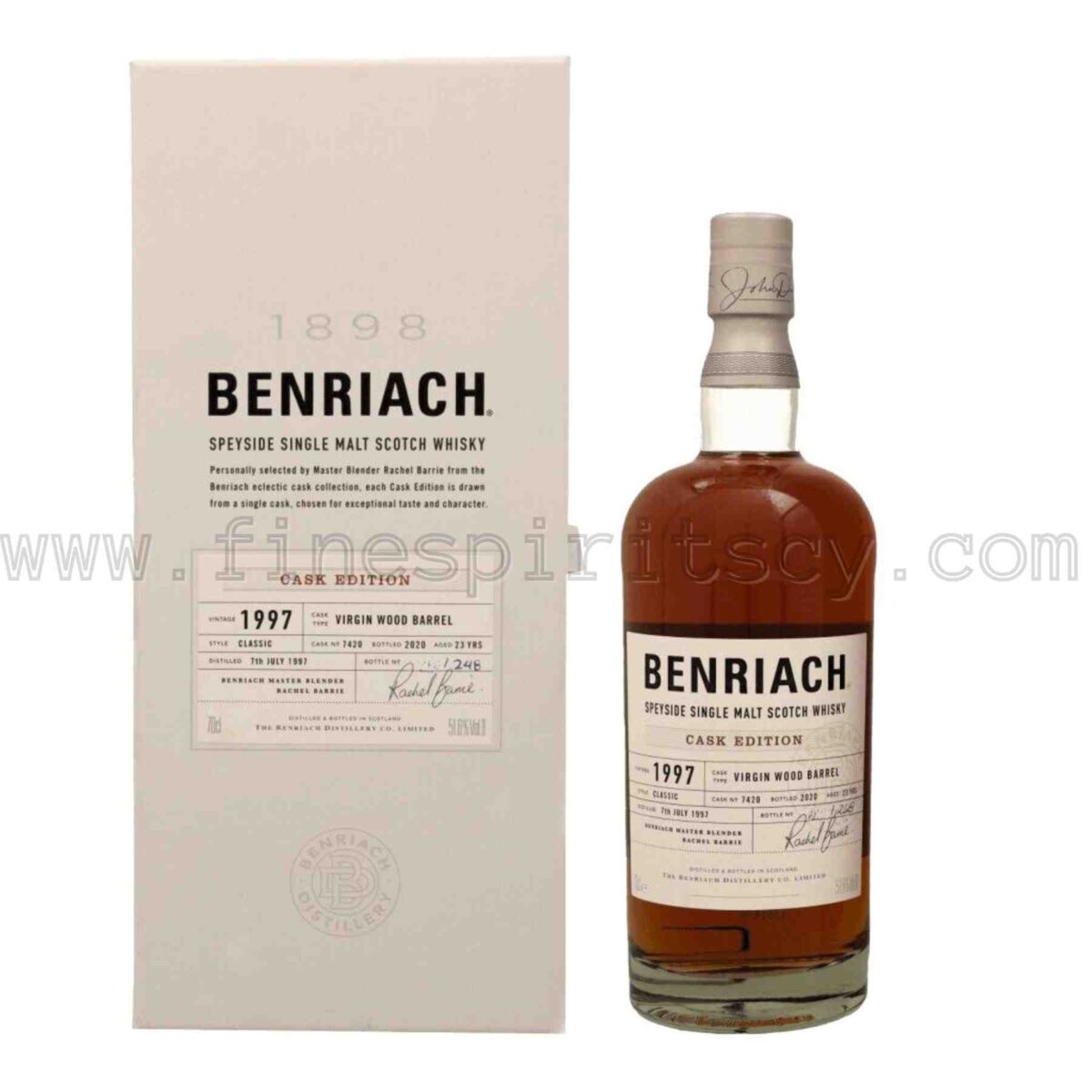 The Benriach 23 Year Old 1997 “Cask Edition” Single Cask No. 7420 Speyside single malt. Distilled 7th July 1997 bottled 2020, Only 248 bottles