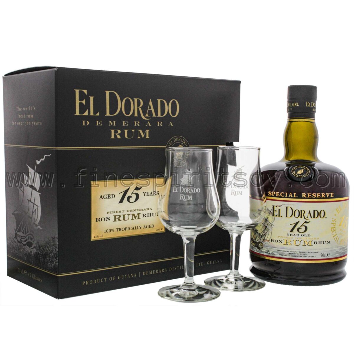 El Dorado 15YO + 2 Glasses Cyprus Price 700ml 70cl 0.7L 43% FSCY Order