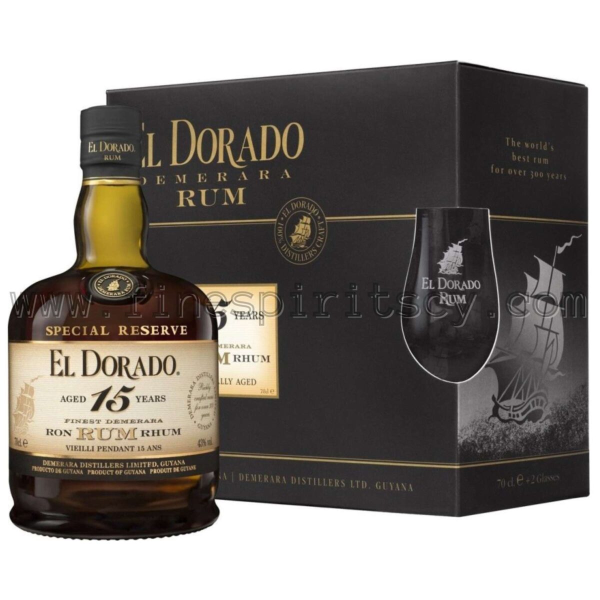 El Dorado 15 Year Old Special Reserve Gift Pack Set With 2 Glasses Glass Dememara