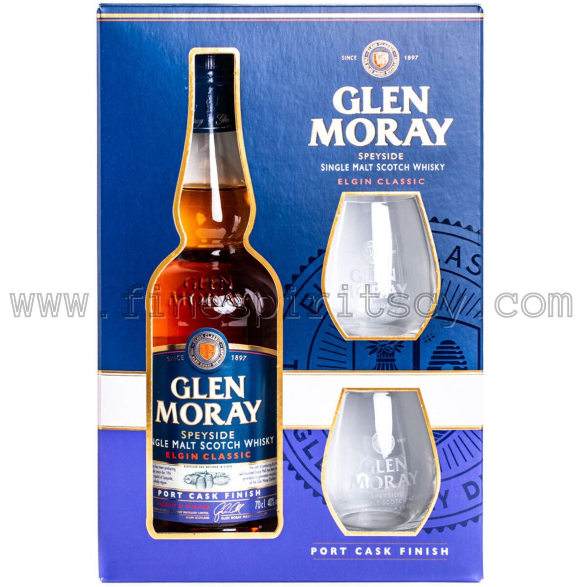 Glen Moray Port Cask Finish Gift Box Set 2 Two Glasses Cyprus Price FSCY