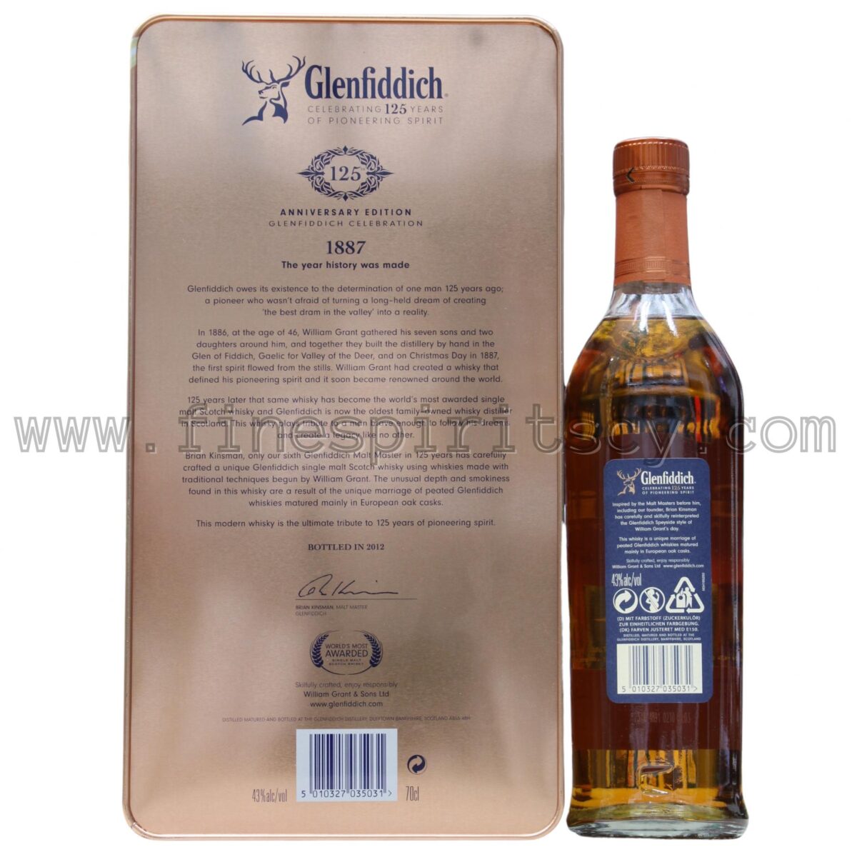 Glenfiddich 125 Anniversario Edition FSCY Back Box Bottle Tin 700ml 70cl 0.7L