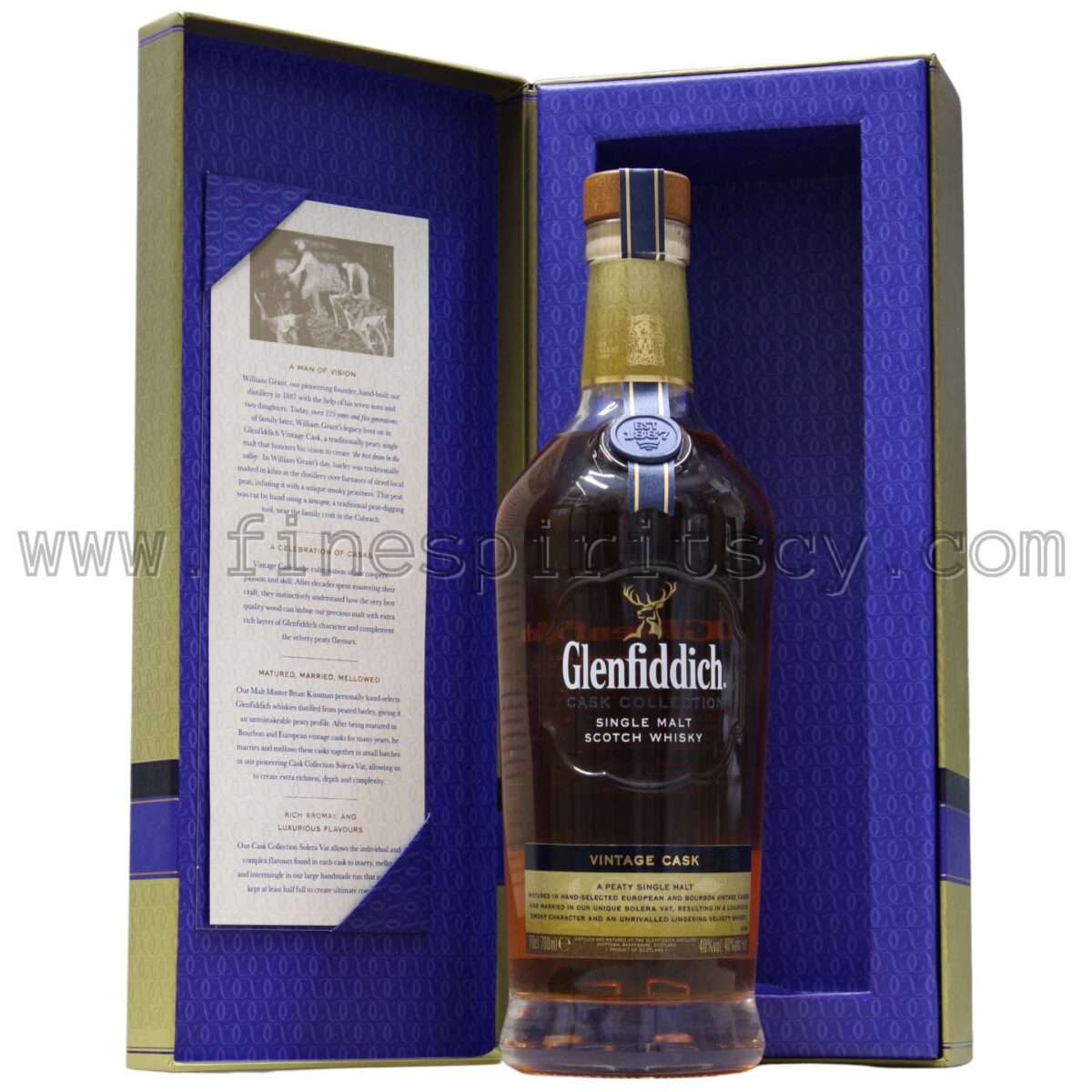 Glenfiddich Vintage Cask Note Inside Blue Box Golden Bottle Price FSCY 40%