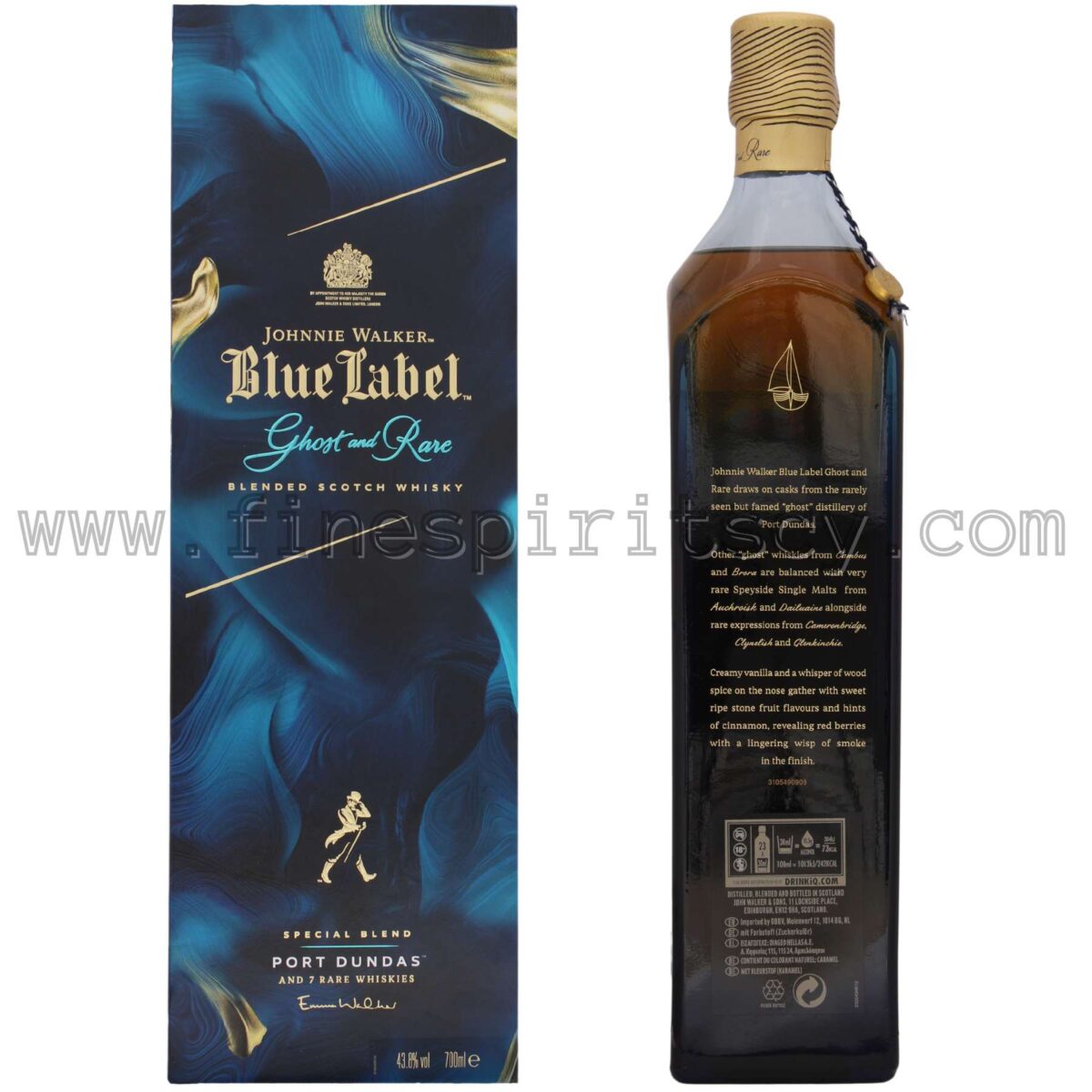 Johnnie Walker Blue Label Ghost And Rare Port Dundas Rear Bottle Box