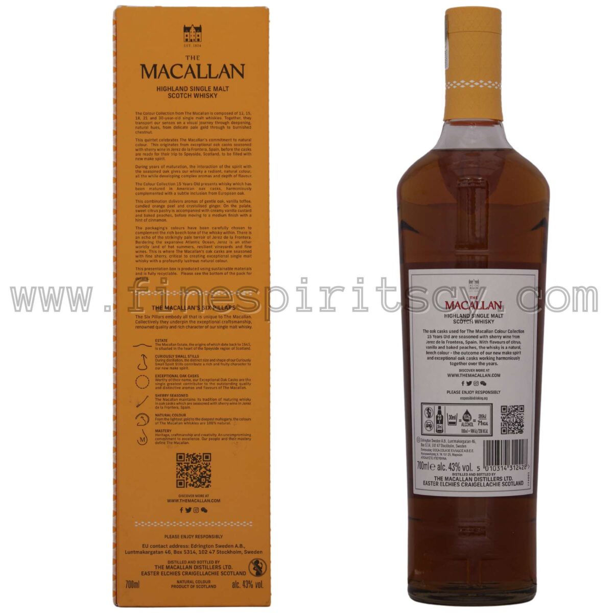 The Macallan 15 Year Old Colour Collection 700ml 70cl 0.7L Back Bottle Box Rear