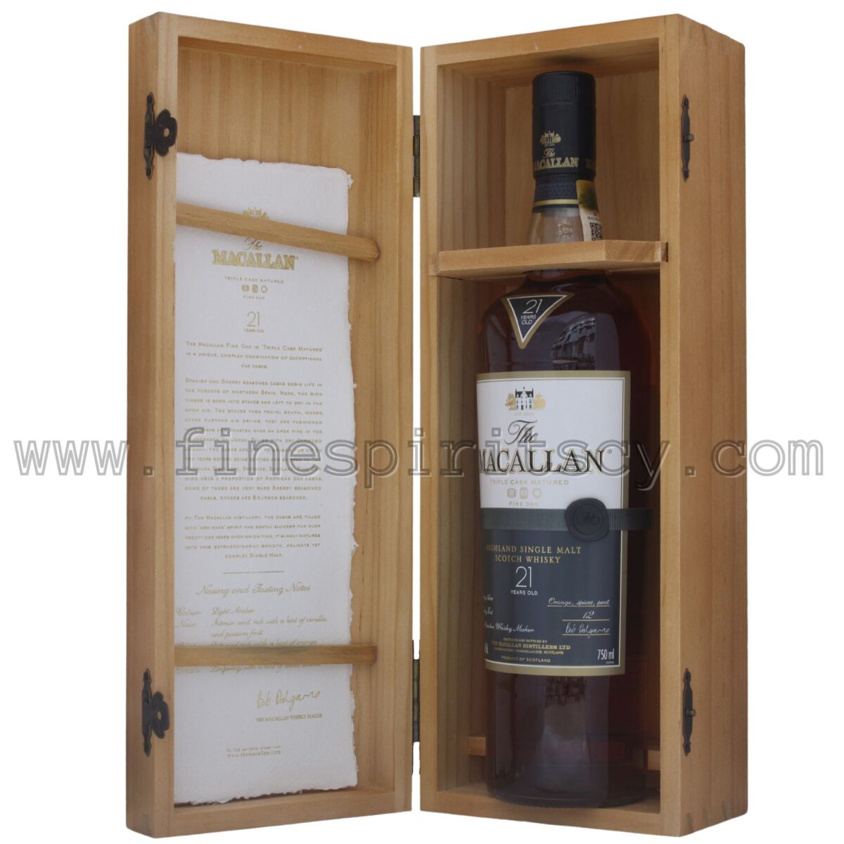Macallan 21YO Open Box Bottle Inside Leaflet Cyprus Whisky Online Whiskey