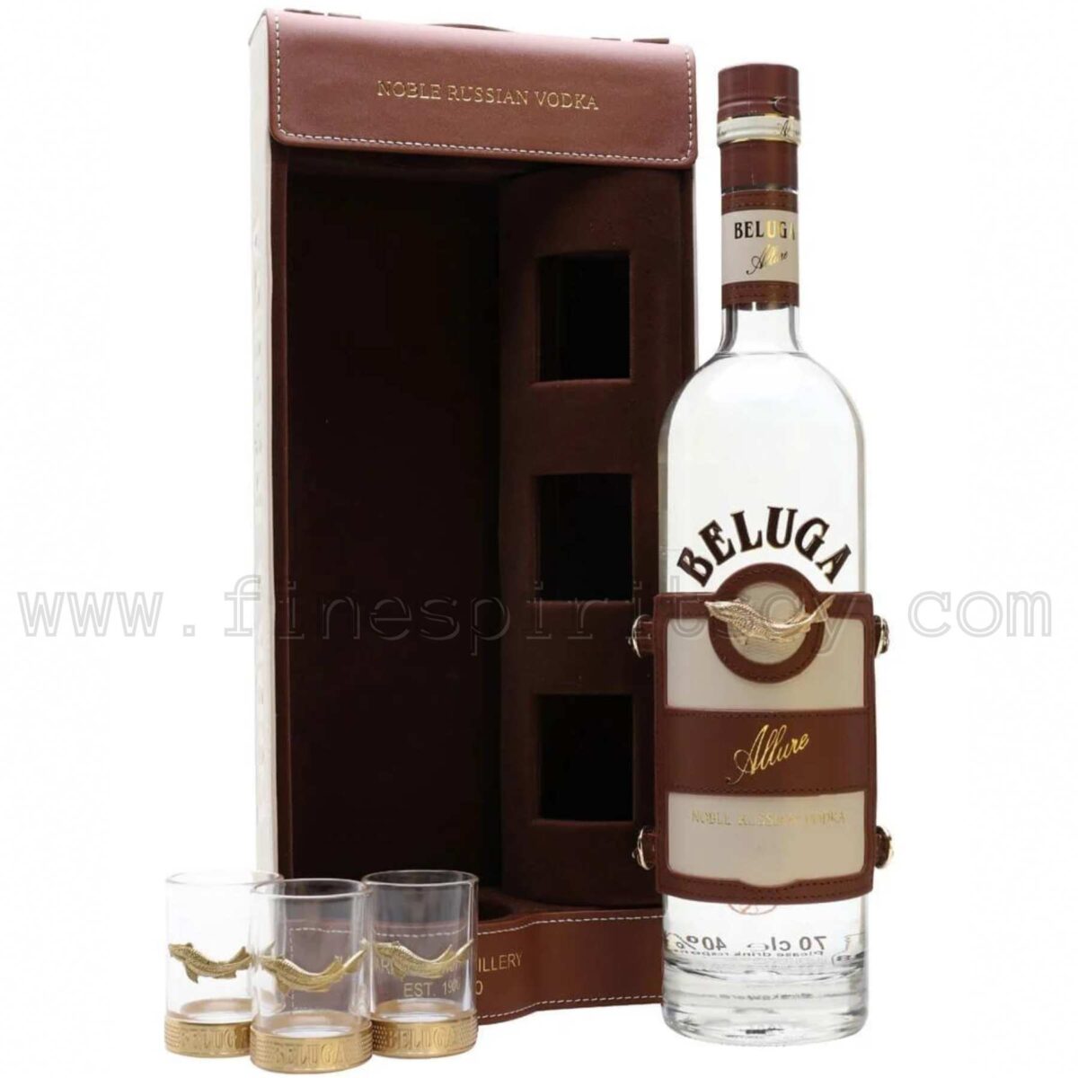 Beluga Allure Leather Gift Box Set With 3 Branded Shot Glasses 700ml 70cl 0.7L