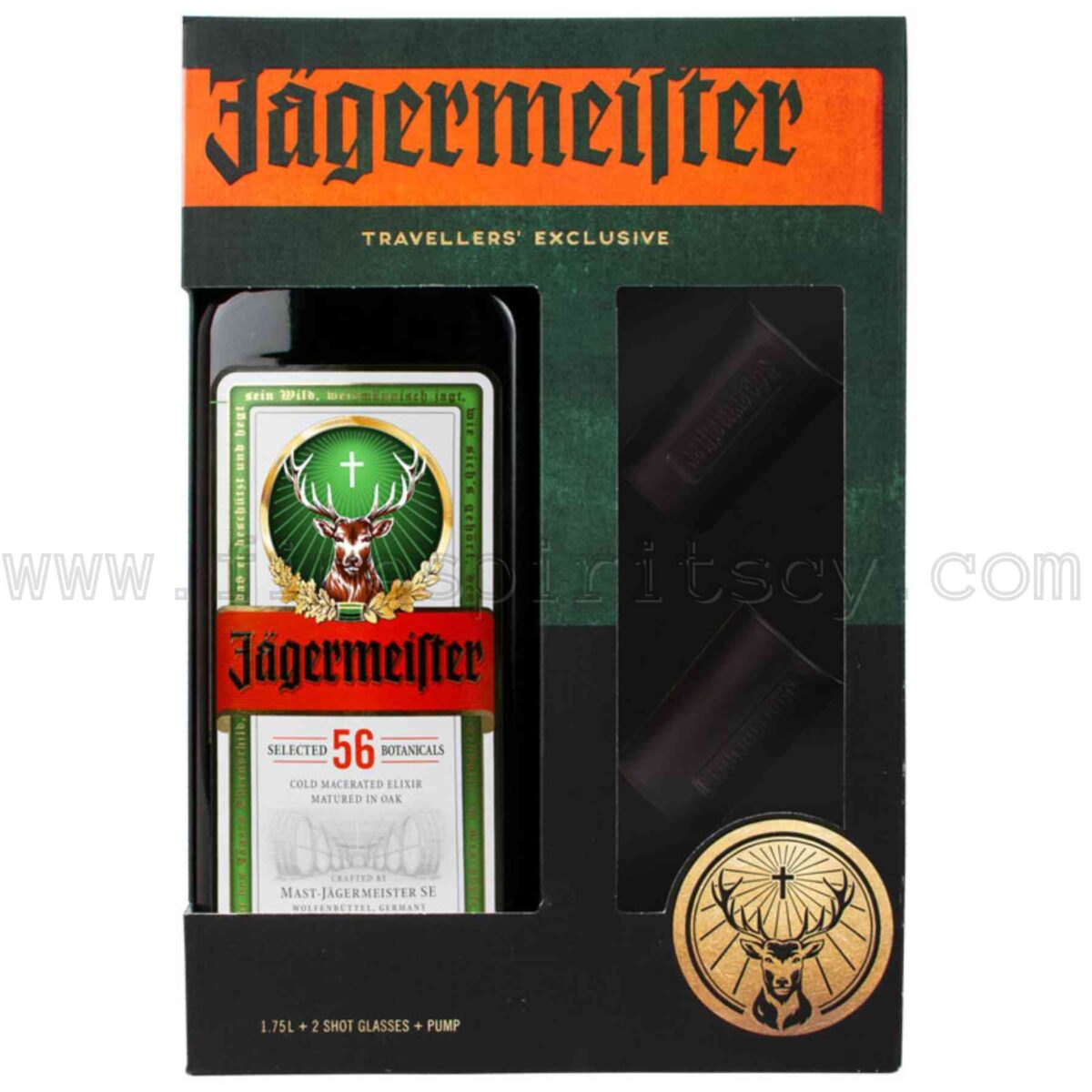 Jagermeister Party Box 1750ml 1.75L 175cl With 2 Ceramic Shot Glasses And Pump