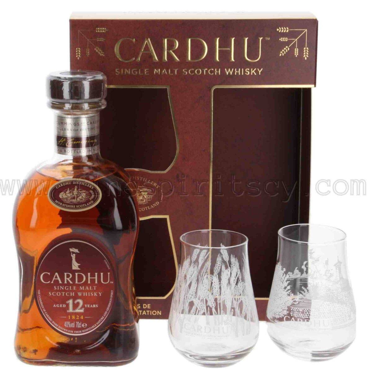 Cardhu 12 year old gift set with 2 glasses 700ml 70cl 0.7L