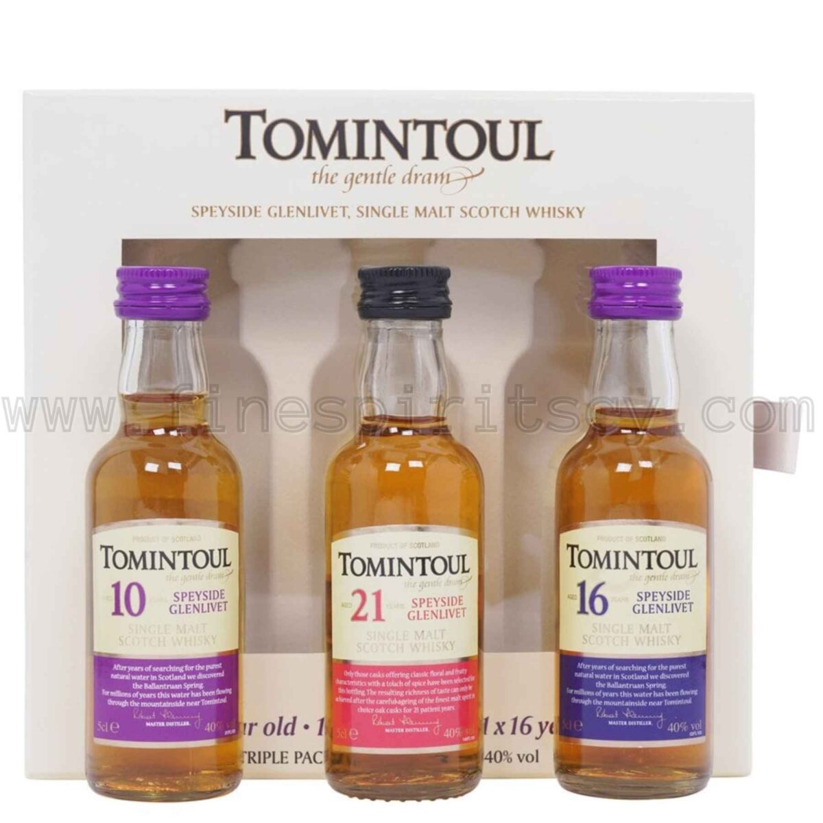 Tomintoul Triple Pack Minis 3x50ml 10 16 21 year old gift set pack 5cl 50ml