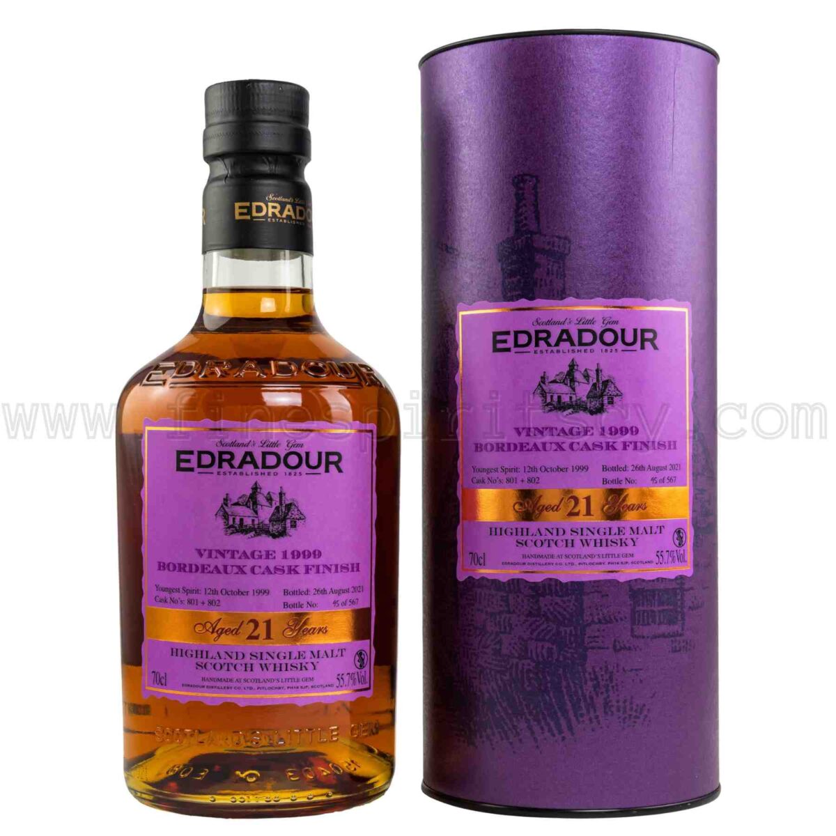 Edradour 21 Year Old Bordeaux Cask Finish Vintage 1999 700ml 70cl 0.7L