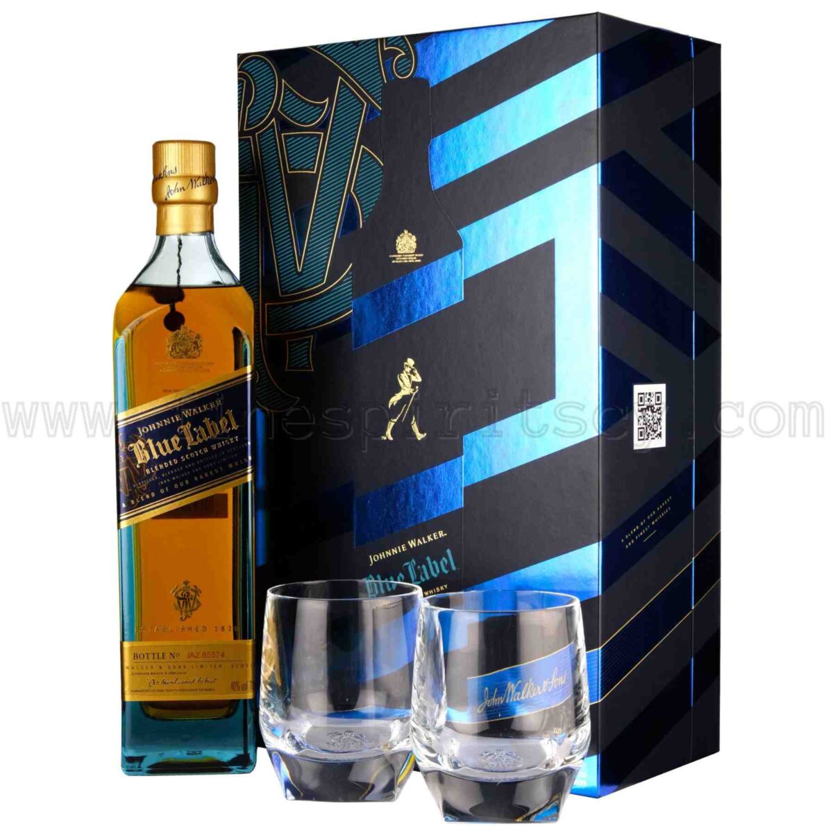 Johnnie Walker Blue Label Gift Set With 2 Two Crystal Glasses Tumblers 700ml 70cl 0.7L