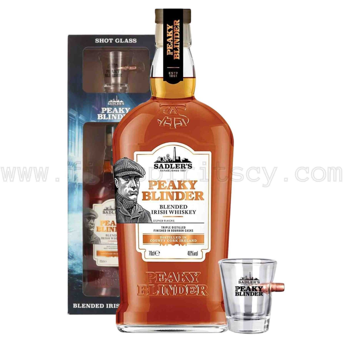 Sadler's Peaky Blinders Irish Whiskey With Branded Bullet Shot Glass 700ml 70cl 0.7L