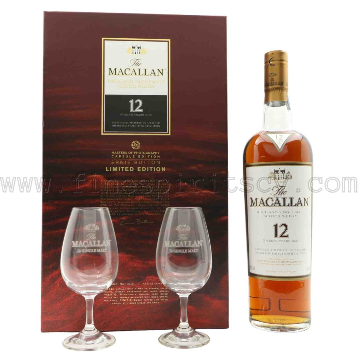 The Macallan 12 Year Old Sherry Masters Of Photography Ernie Button Edition With 2 Glasses gift pack set 700ml 70cl 0.7L