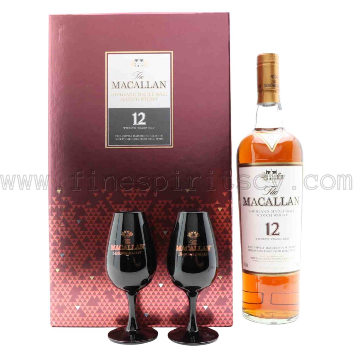 Macallan 12 Year Old Sherry Oak Casks With 2 Black Branded Glasses 700ml 70cl 0.7L