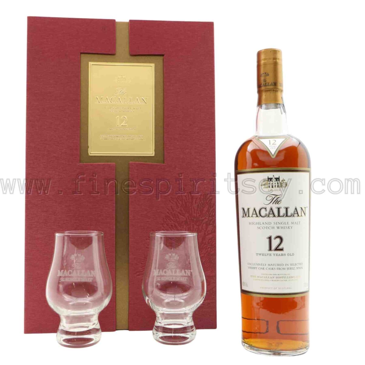 Macallan 12 Year Old Sherry Oak Casks With 2 Clear Branded Glasses 700ml 70cl 0.7L