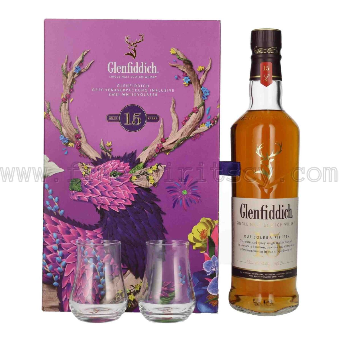 The Glenfiddich 15 Year Old Chinese Lunar New Year 2024 Raku Inoue 700ml 70cl 0.7L Gift Pack Set 2 Two Glencairn Glasses