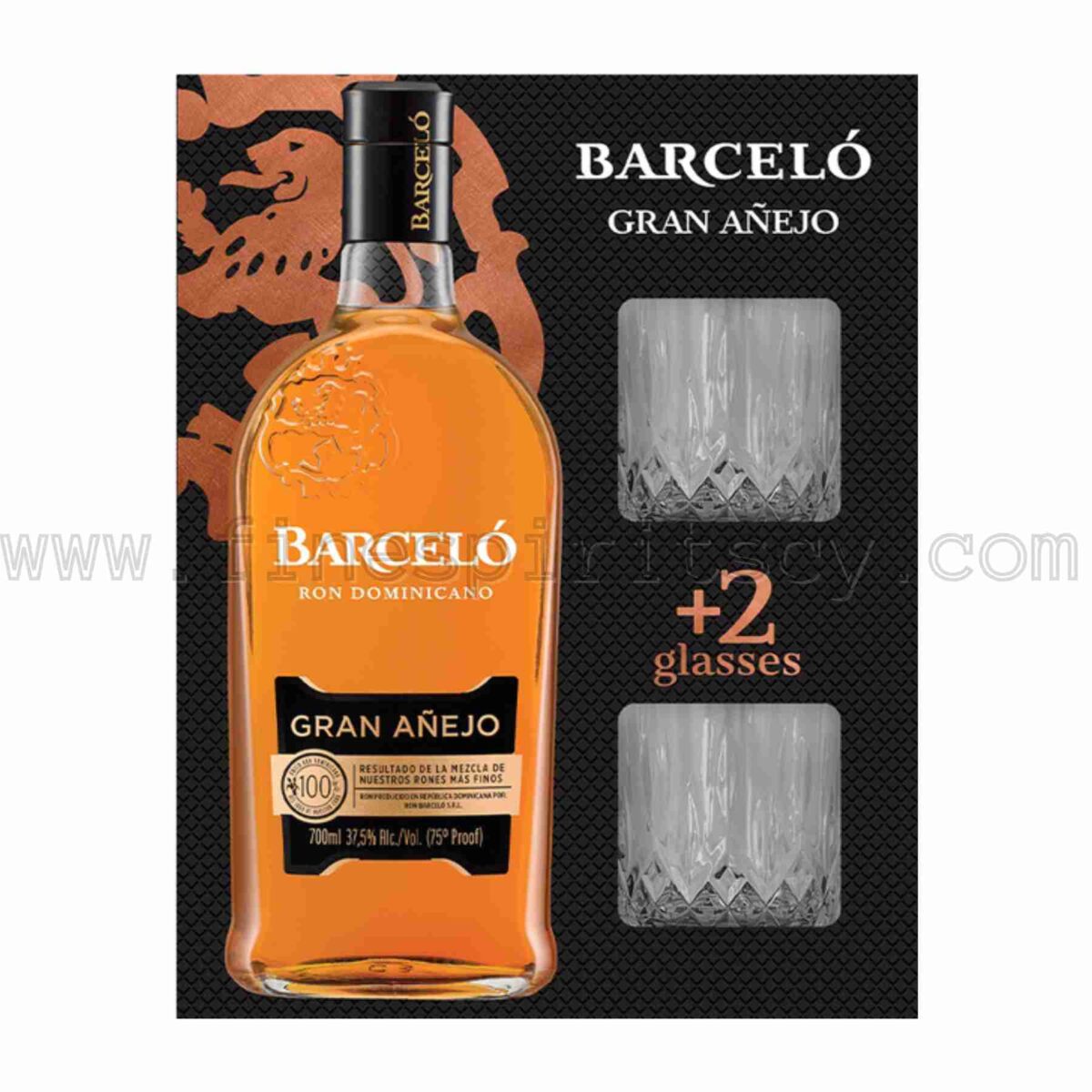 Barcelo Gran Anejo + 2 Glasses Ron Dominicano Rum Dominican 700ml 70cl 0.7L