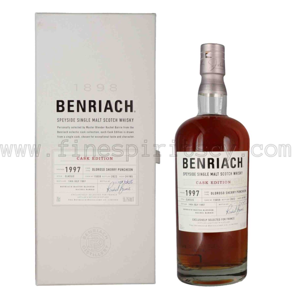 The Benriach 24 Year Old 1997 “Cask Edition” Single Cask No. 15059 Speyside single malt. Distilled 14th July 1997 bottled 2022, Only 665 bottles