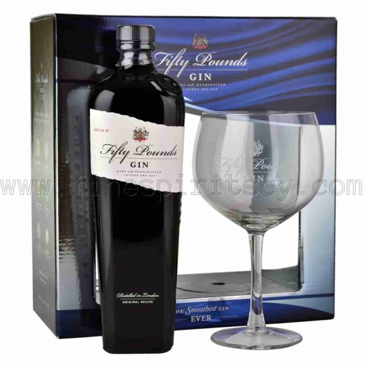 Fifty Pounds Gin London Dry + Gin Glass Gift Set Idea Pack 700ml 70cl 0.7L