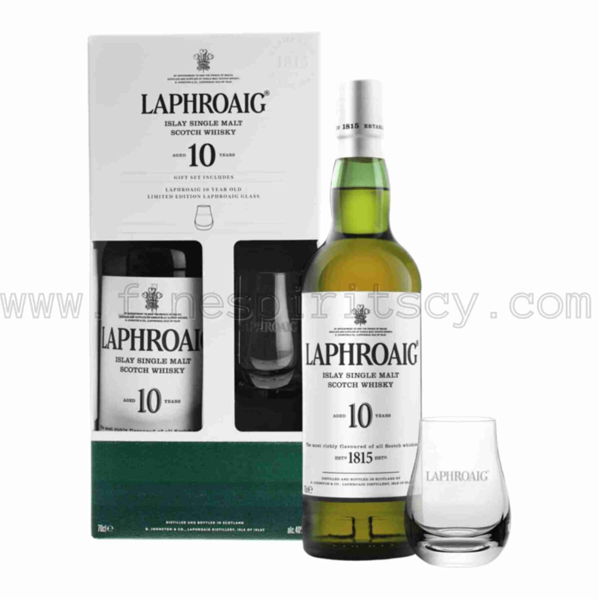 Laphroaig 10 Year Old Original 700ml 70cl 0.7L + With Glass Nosing Glencairn
