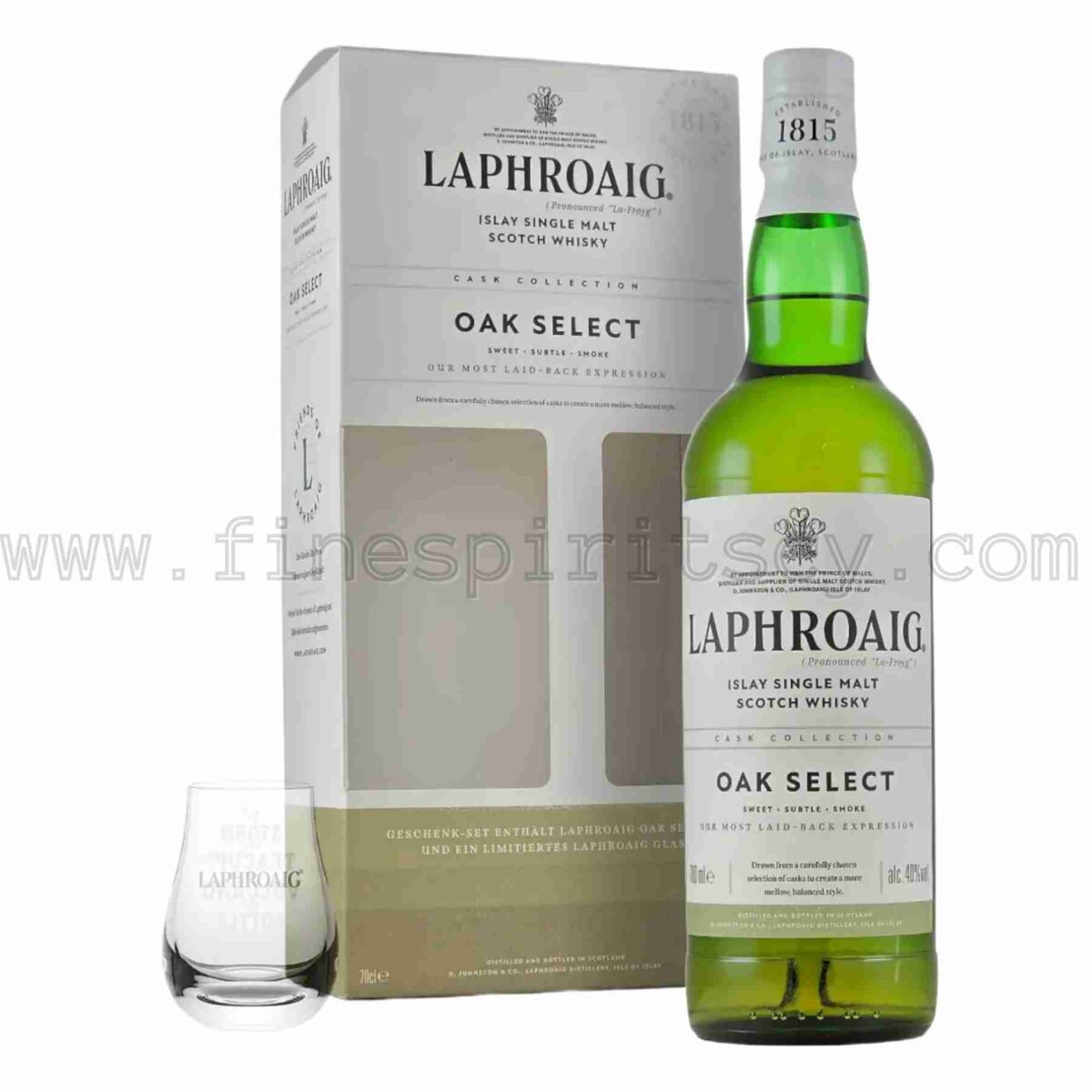 Laphroaig Oak Select Original 700ml 70cl 0.7L + With Glass Nosing Glencairn