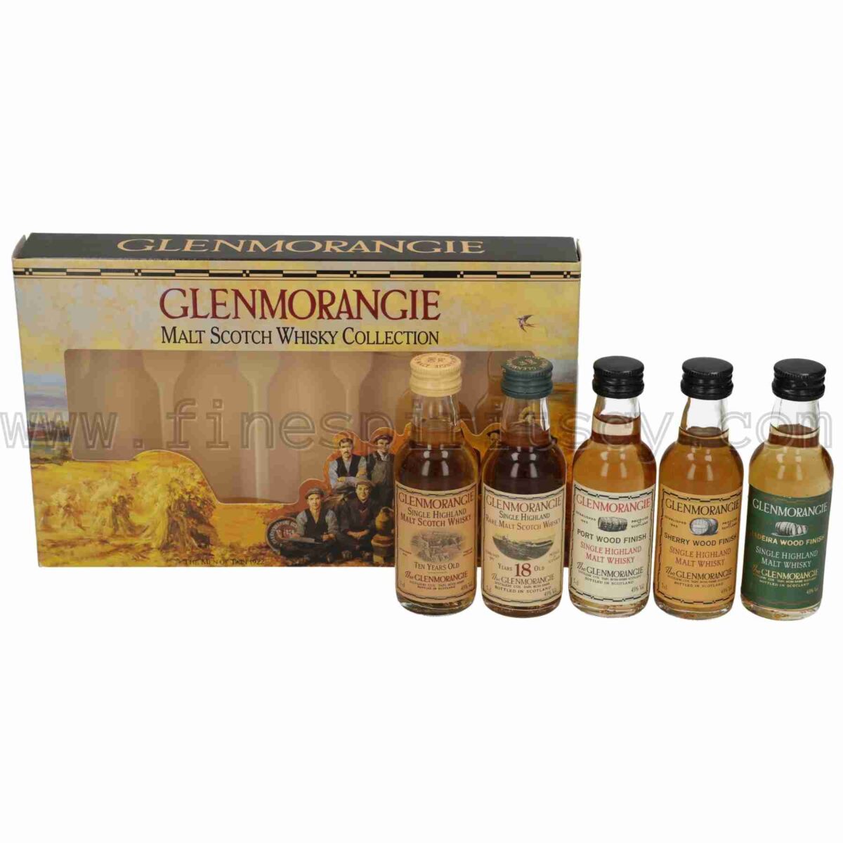 Glenmorangie Set Original Bottling Malt Scotch Whisky Collection 10 years old 18 years old Port Wood Finish Sherry Wood Finish Madeira Woood Finish 5x 43% Vol., 5x 5 cl
