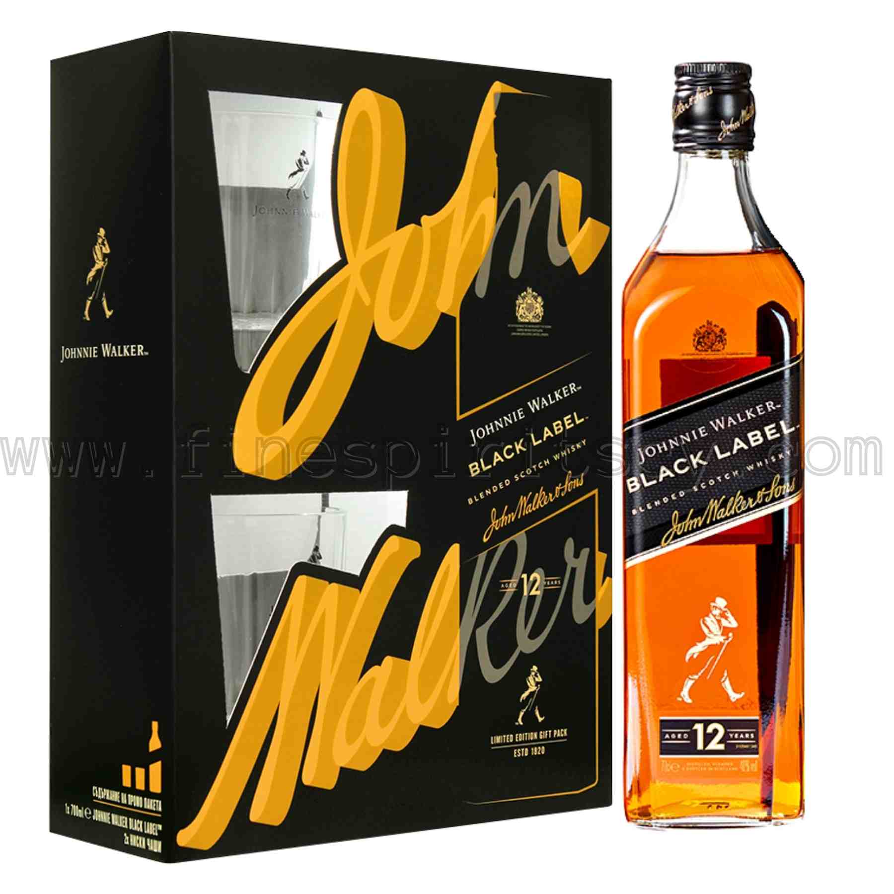 JW Black Label 2 Tumblers Glasses 2025 FSCY Johnnie Walker Black Label Limited Edition Gift Set Idea Pack With 2 Two Tumbler Short Glasses 700ml 70cl 0.7L