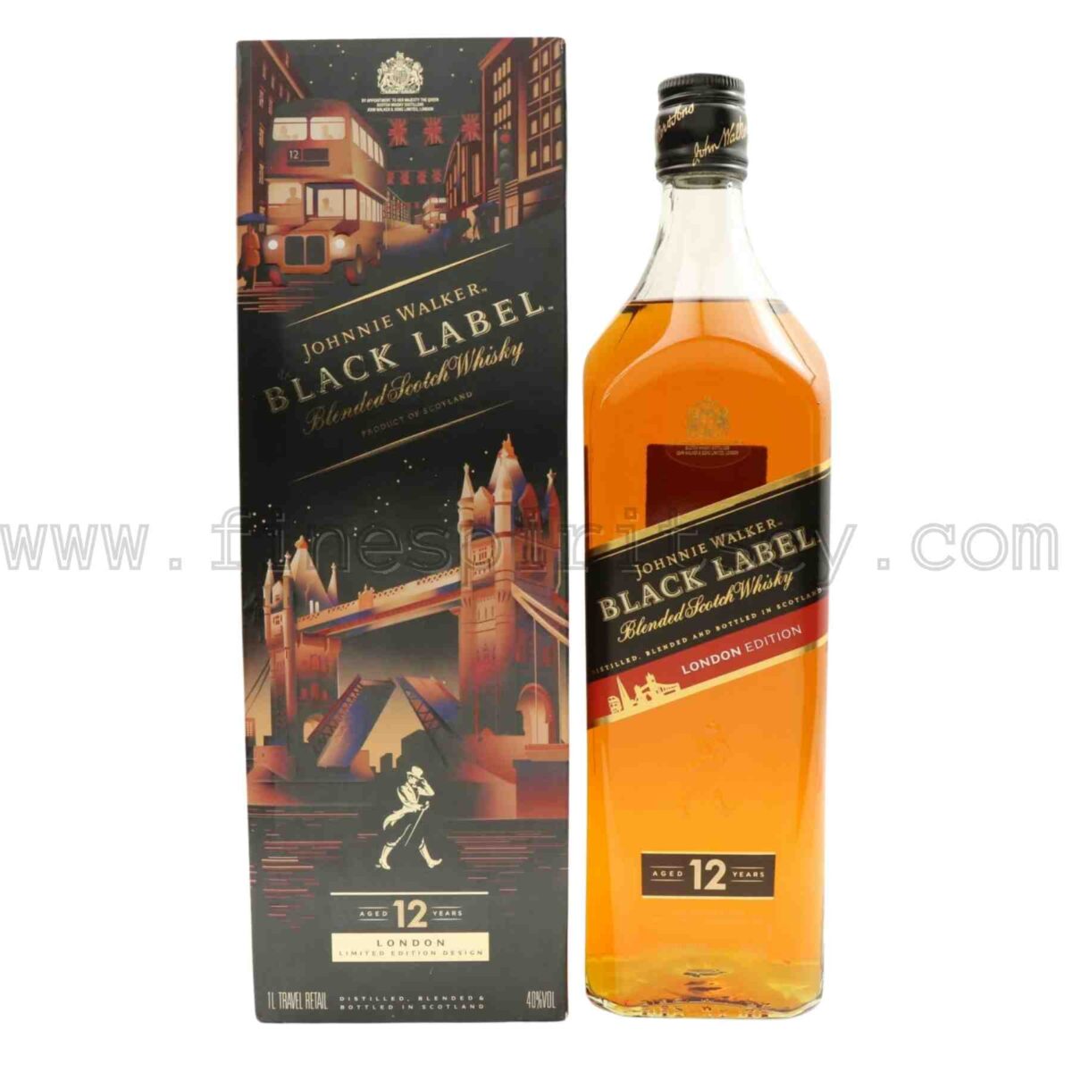 Johnnie Walker Black Label London Limited Edition Design 12 Year Old 1000ml 100cl 1l liter litre