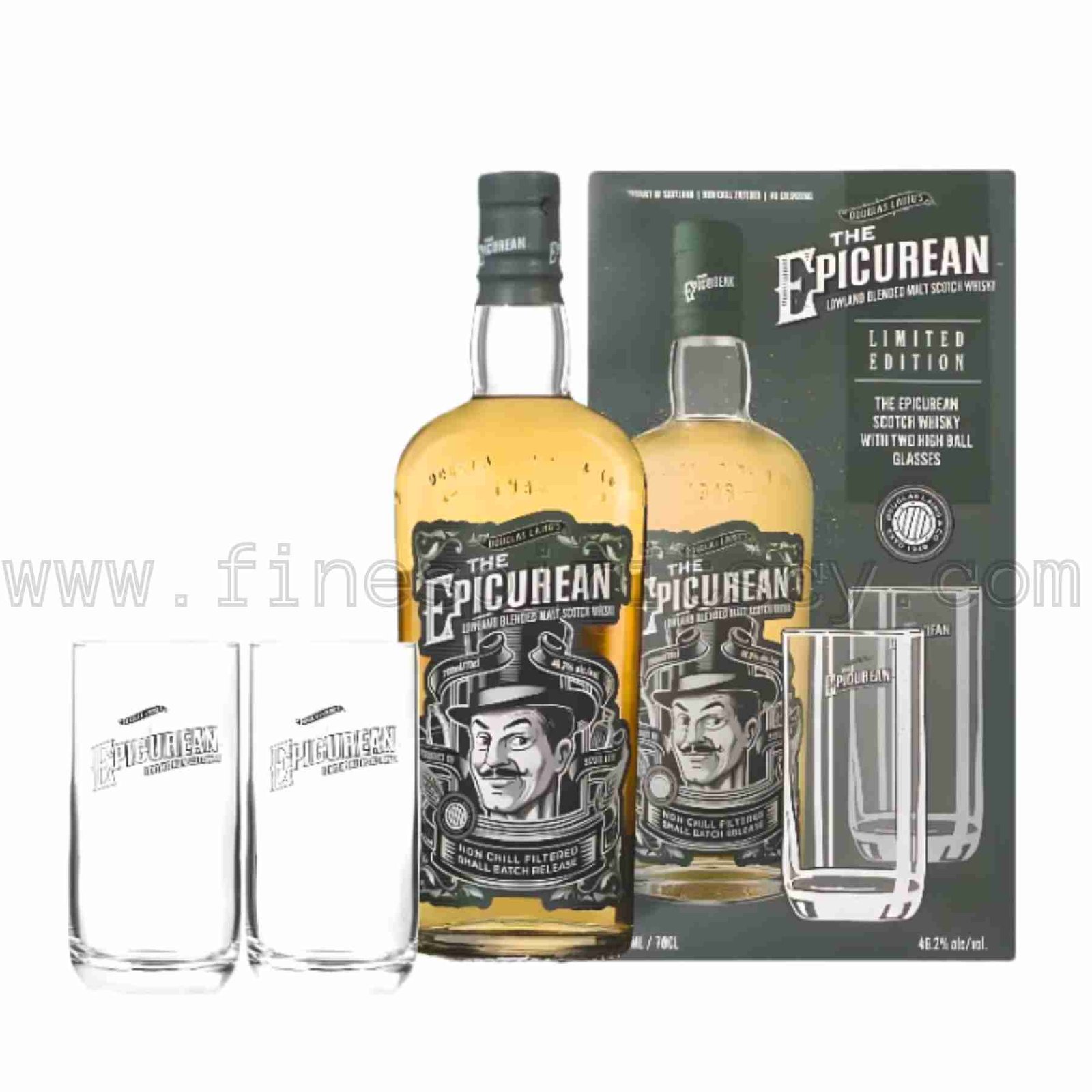 Epicurean Gift Set FSCY Douglas Laing The Epicurean Lowland Blended With 2 Two High Ball Glasses 700ml 70cl 0.7L