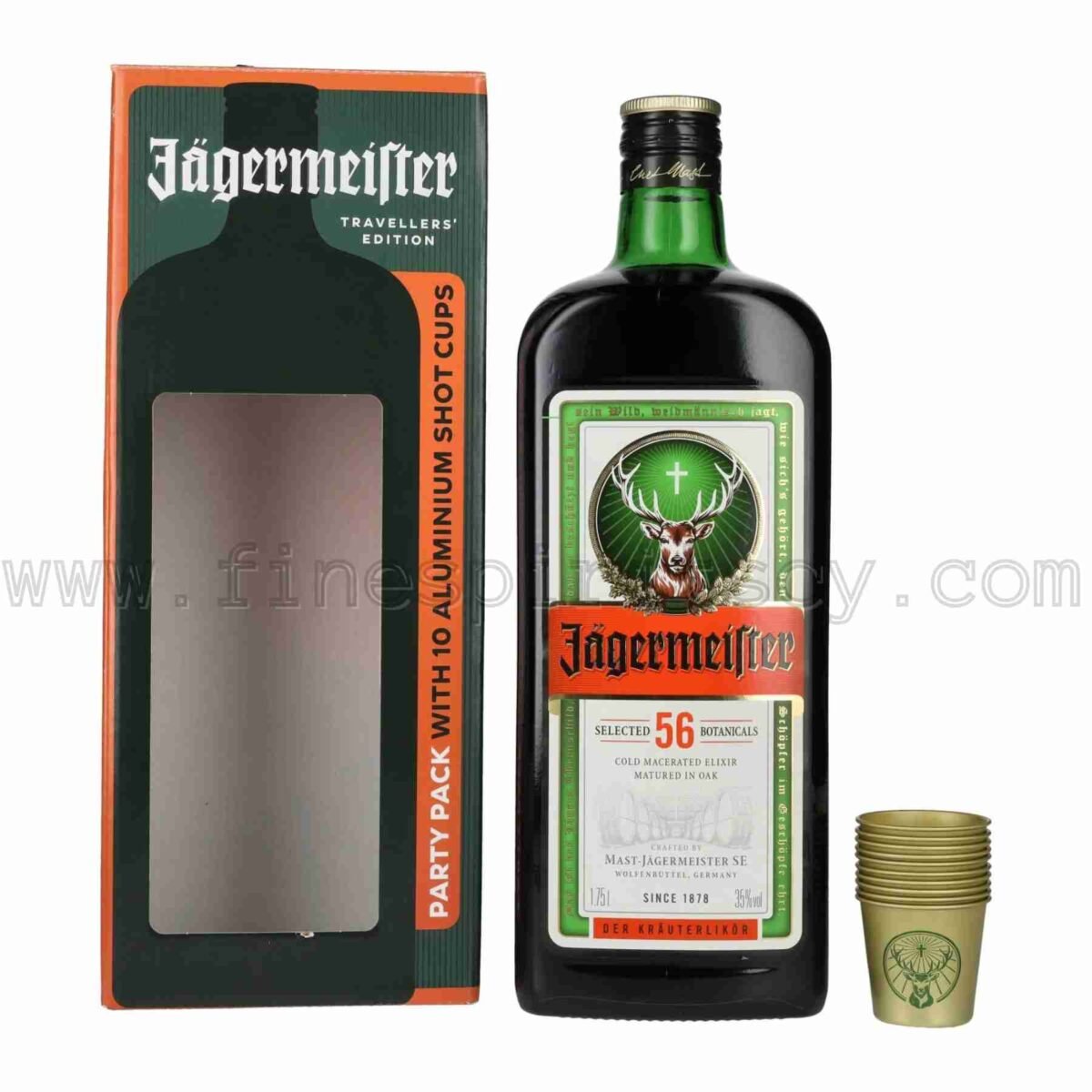 Jagermeister Party Box 1750ml 1.75L 175cl With 10 Aluminum Shot Glasses