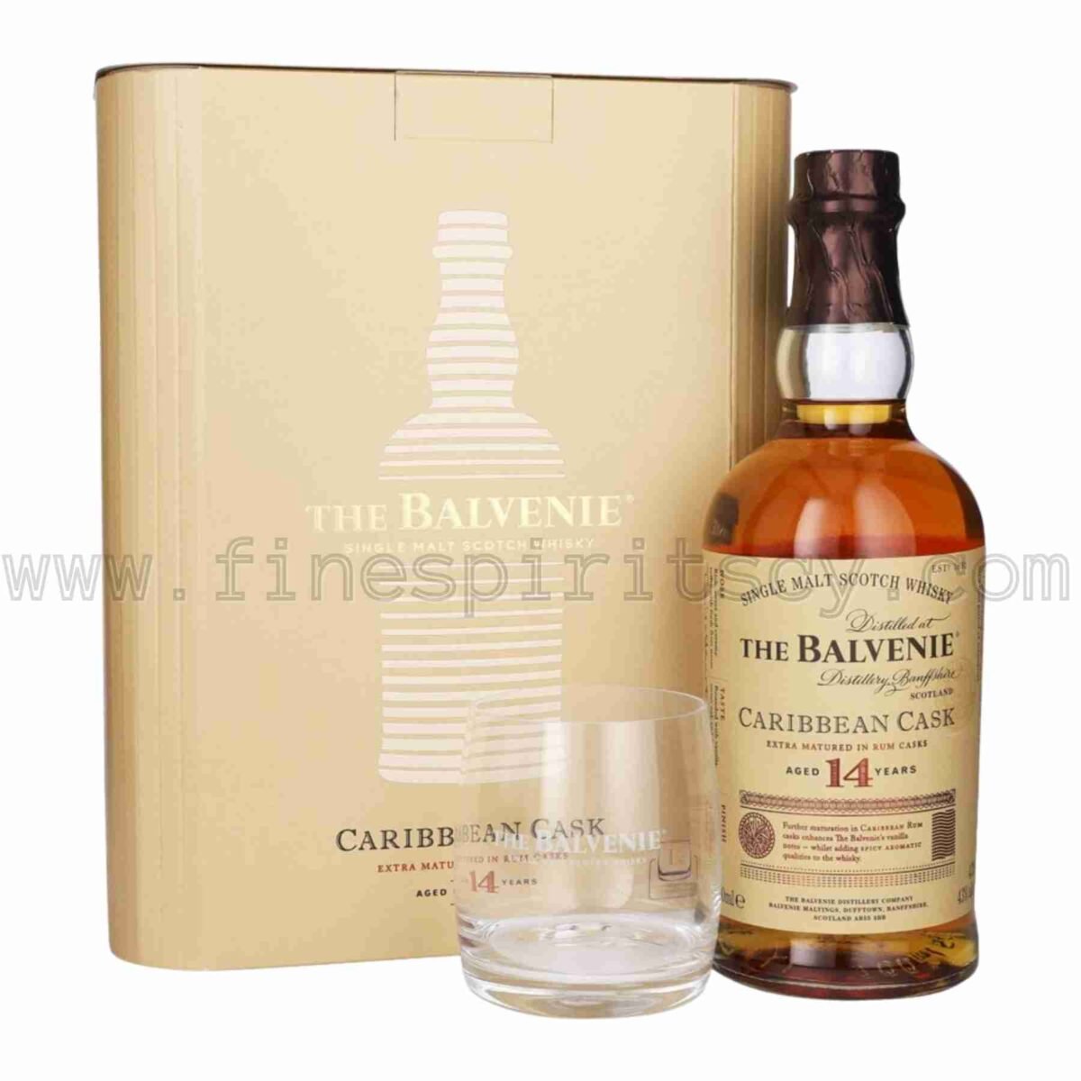 The Balvenie 14 Year Old Caribbean Cask Gift Set With 1 Glass 700ml 70cl 0.7L