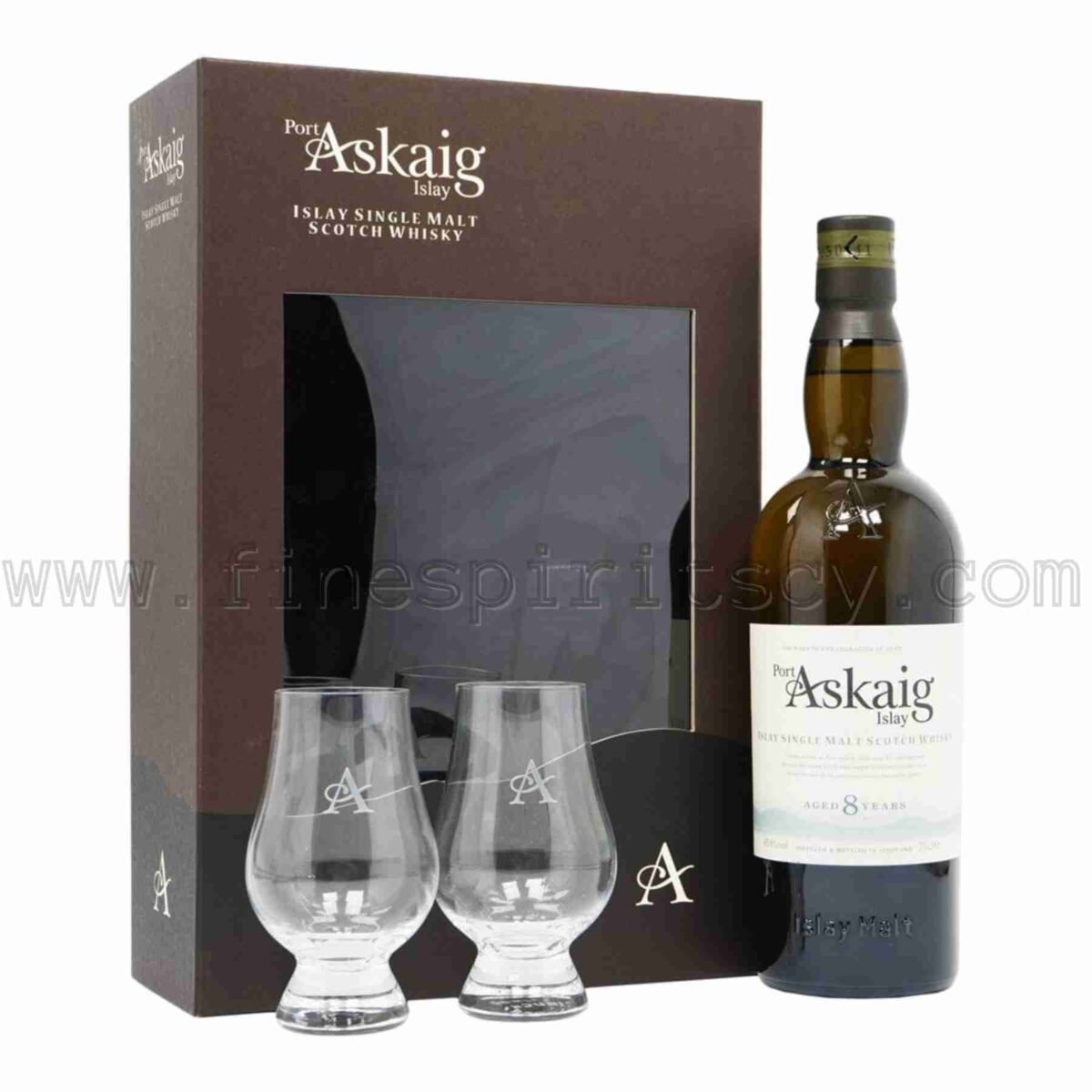 Port Askaig 8 Year Old 700ml 70cl 0.7L With 2 Two nosing branded glencairn glasses
