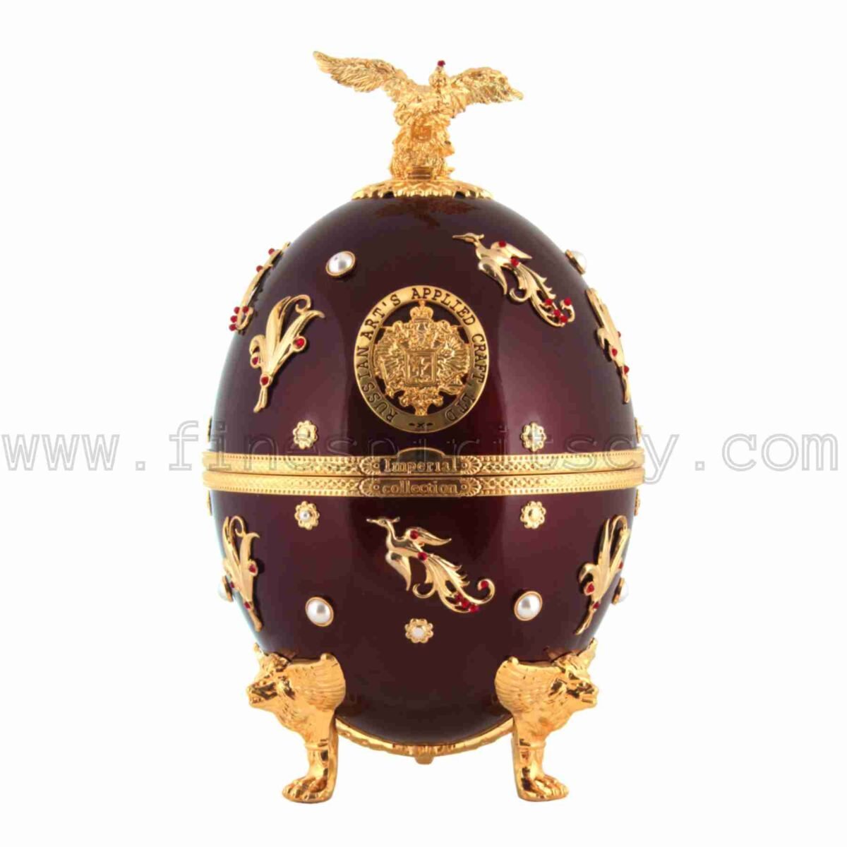 Imperial Collection Faberge Egg Carafe Dark Red With Birds And Flowers